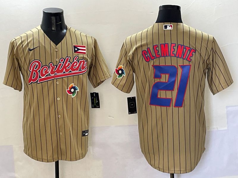 Men Puerto Rico #21 Clemente Brown Stripe Joint Name 2025 Nike MLB Jersey style 13->more jerseys->MLB Jersey